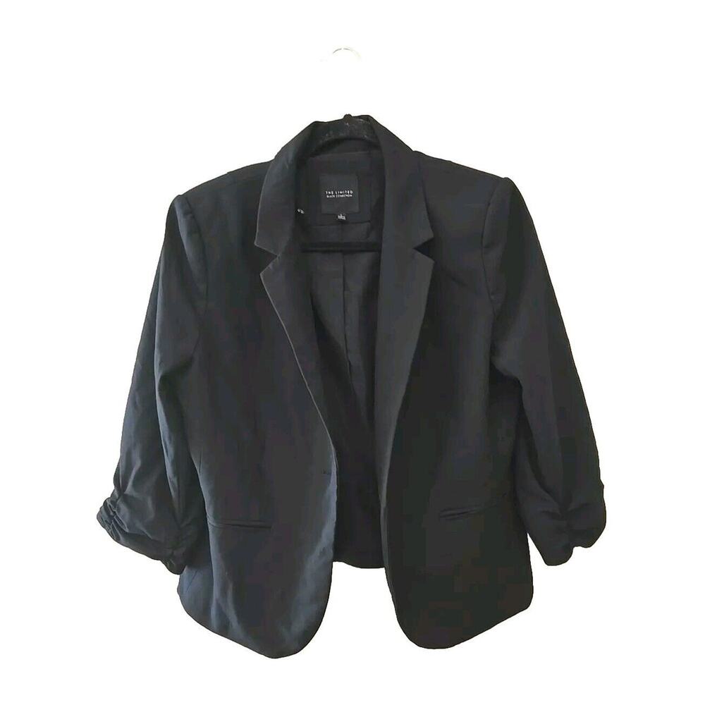 The Limited Black Collection Black Ruched Sleeve Career Blazer Womans Size Large